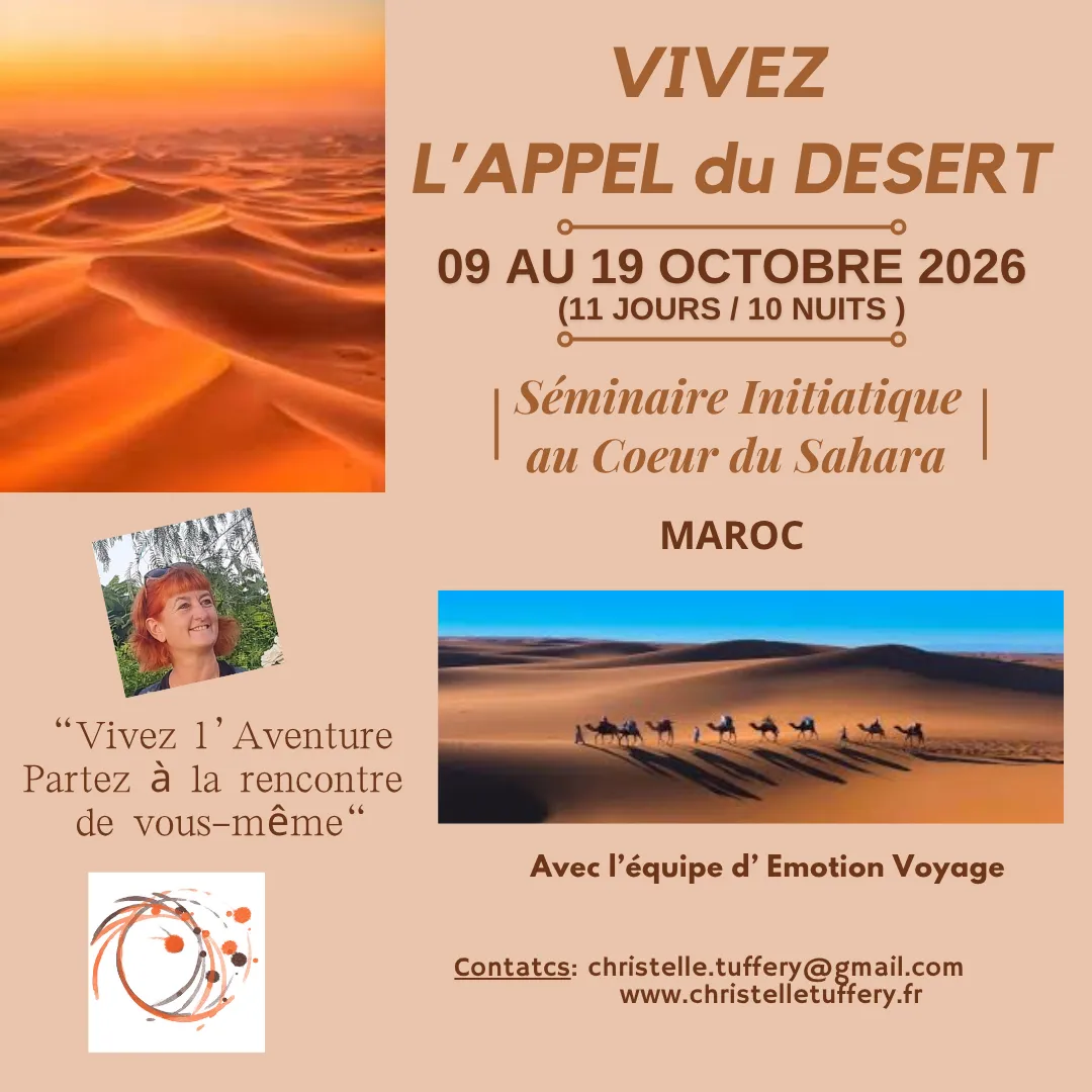 Affiche du séminaire initiatique au cœur du Sahara, du 9 au 19 octobre 2026 (1/1)